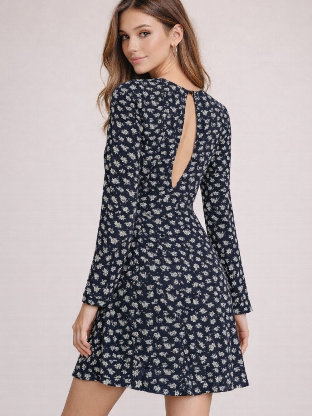 H&M Navy Floral Mini Dress with Keyhole Back